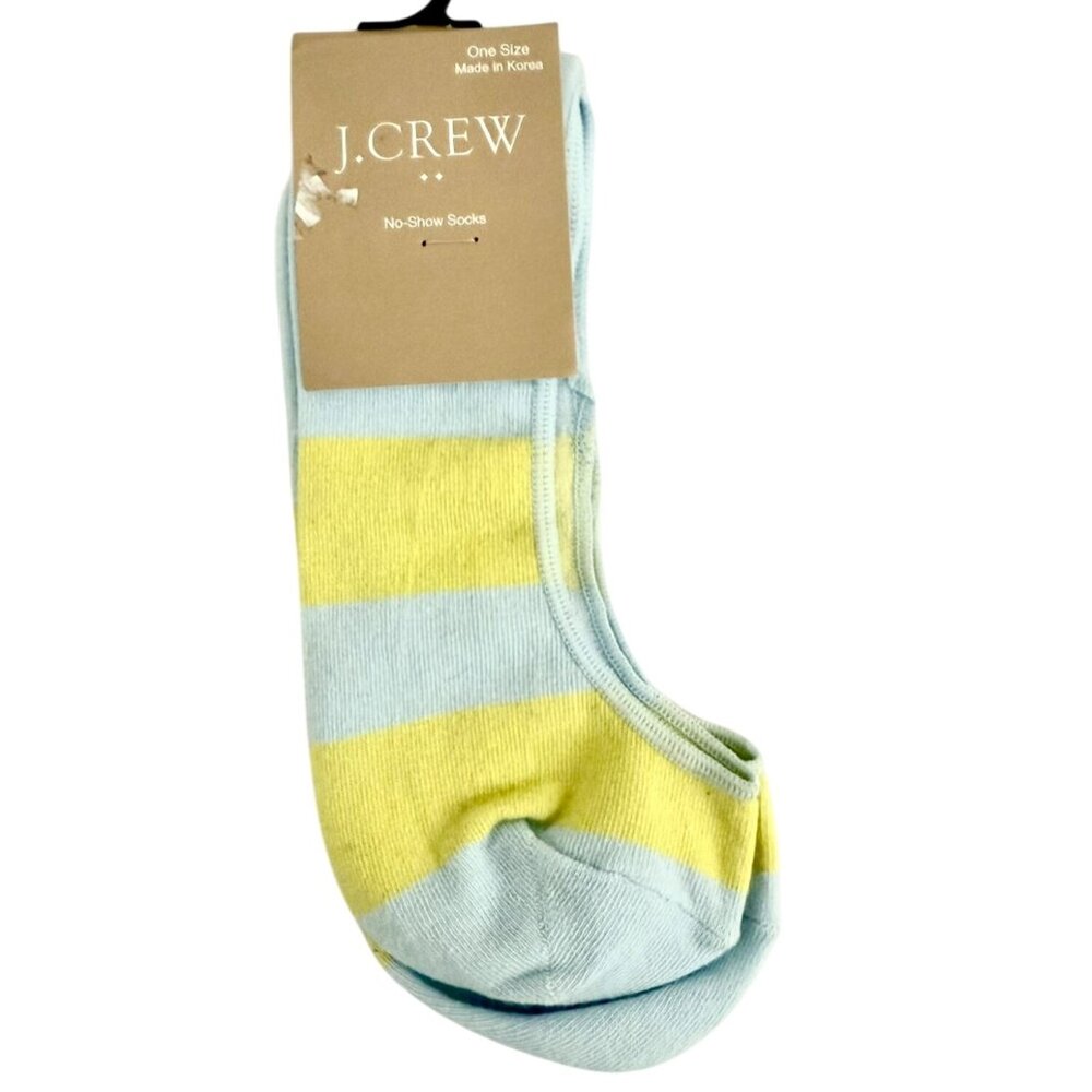 JCrew No Show Socks One Size Pastel Stripe Yellow Blue Cotton Blend Casual